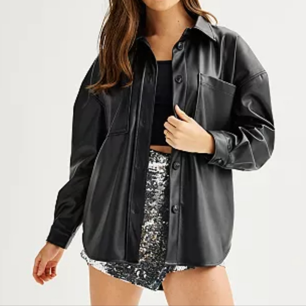 SO® Faux Leather Oversized Shacket